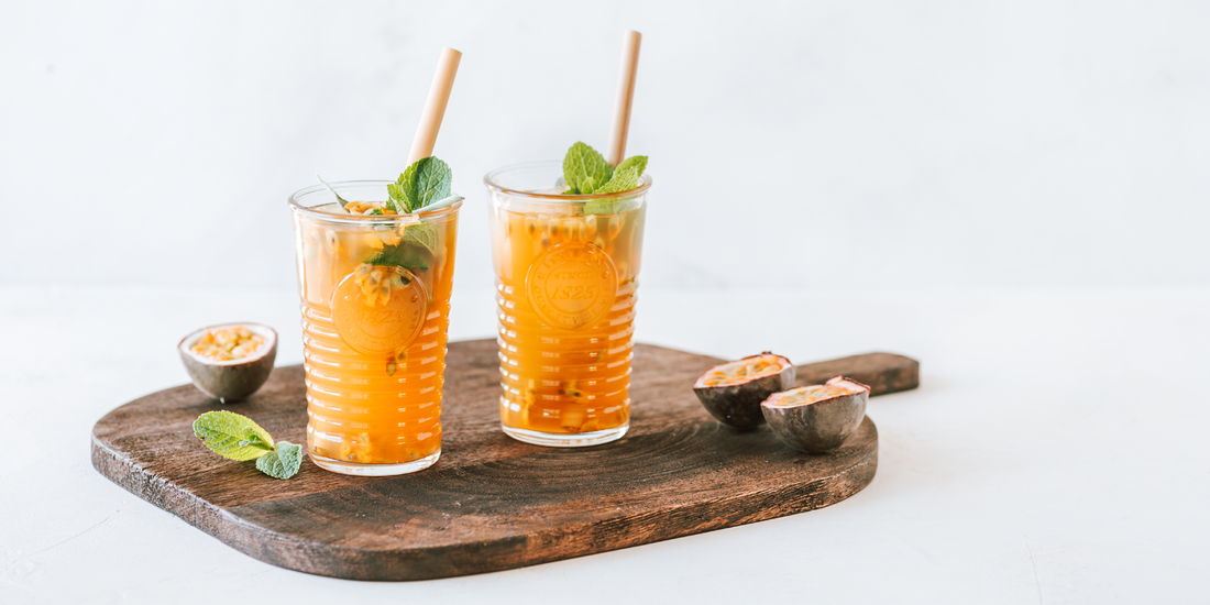 Tropischer Mango-Maracuja Ice Tea